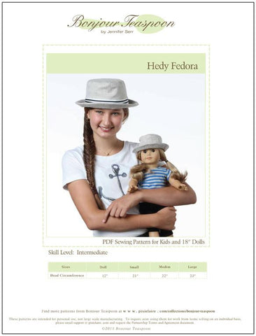 Bonjour Teaspoon 18 Inch Modern Hedy Fedora for Kids & 18" Dolls Pattern Bundle Pixie Faire