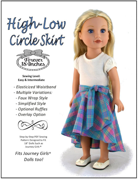 Forever 18 Inches Hi Low Circle Skirt Doll Clothes Pattern 18 inch American Girl Dolls