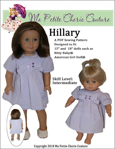 Mon Petite Cherie Couture 18 Inch Modern HIllary Dress 15" and 18" Doll Clothes Pattern Pixie Faire