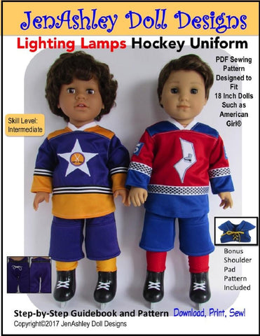 Jen Ashley Doll Designs 18 Inch Modern Lighting Lamps Hockey Uniform 18" Doll Clothes Pattern Pixie Faire