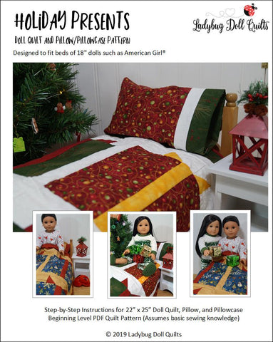 Ladybug Doll Quilts Quilt Holiday Presents 18" Doll Quilt Pattern Pixie Faire