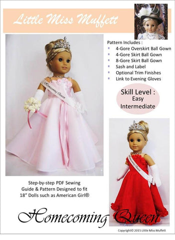 Little Miss Muffett 18 Inch Modern Homecoming Queen 18" Doll Clothes Pattern Pixie Faire