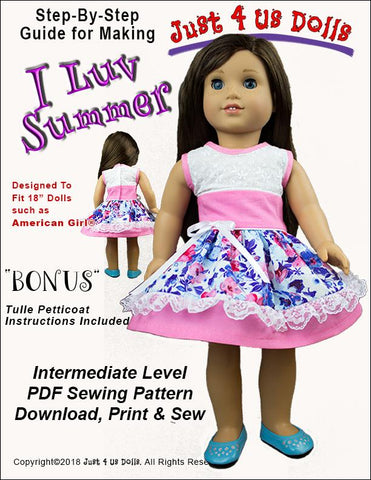 Just 4 Us Dolls 18 Inch Modern I Luv Summer 18" Doll Clothes Pattern Pixie Faire