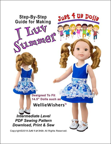 Just 4 Us Dolls WellieWishers I Luv Summer 14.5" Doll Clothes Pattern Pixie Faire