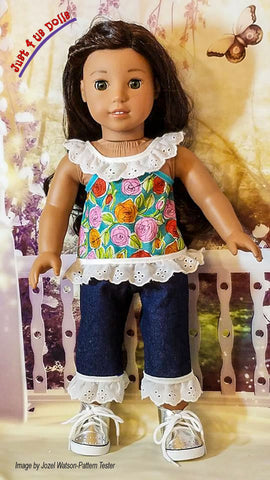 Just 4 Us Dolls 18 Inch Modern Lilly’s Lacy Top, Shorts, & Capris 18" Doll Clothes Pattern Pixie Faire
