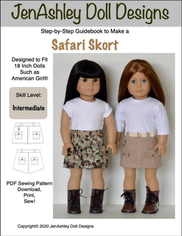 Jen Ashley Doll Designs 18 Inch Modern Safari Skort 18" Doll Clothes Pixie Faire