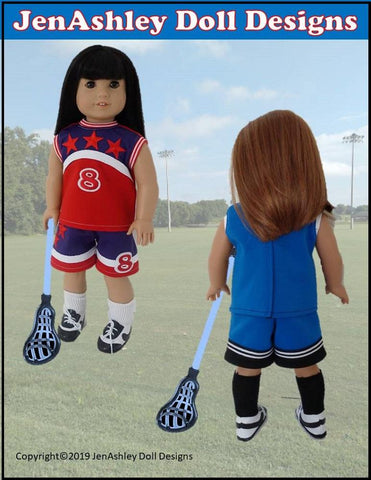 Jen Ashley Doll Designs 18 Inch Modern Fast Break Lacrosse Uniform 18" Doll Clothes Pattern Pixie Faire
