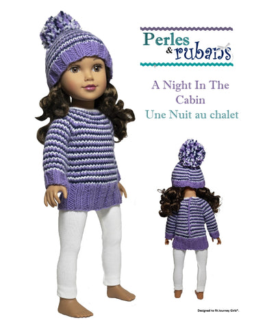 Perles & Rubans Knitting A Night in the Cabin Doll Clothes Knitting Pattern for 18" SLIM dolls such as Journey Girls Pixie Faire