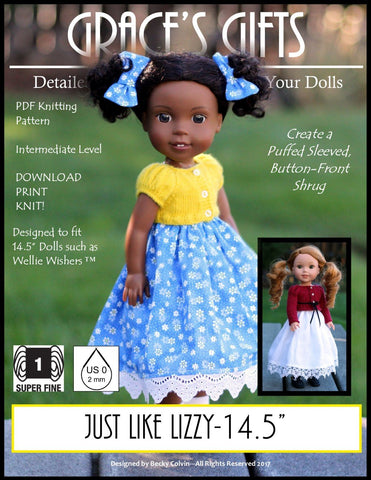 Grace's Gifts WellieWishers Just Like Lizzy Knitting Pattern for 14.5" Dolls Pixie Faire