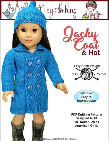 Doll Tag Clothing Knitting Jacky Coat and Hat Knitting Pattern for 18" Dolls Pixie Faire