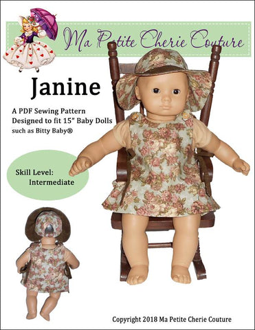 Mon Petite Cherie Couture Bitty Baby/Twin Janine 15" Baby Doll Clothes Pattern Pixie Faire