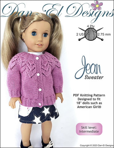 Dan-El Designs Knitting Jean Sweater 18" Doll Clothes Knitting Pattern Pixie Faire