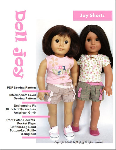 Doll Joy 18 Inch Modern Joy Shorts 18" Doll Clothes Pattern Pixie Faire