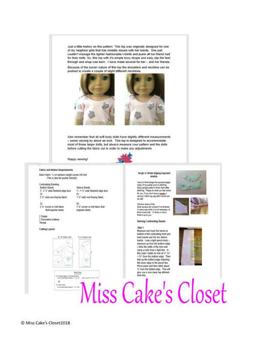 Miss Cake's Closet 18 Inch Modern Jozel Split Sleeve Top 18" Doll Clothes Pattern Pixie Faire