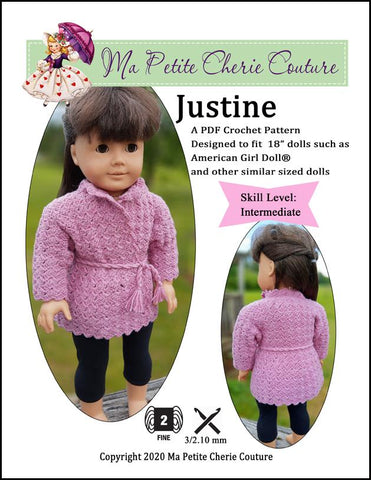 Mon Petite Cherie Couture Crochet Justine Coat 18" Doll Clothes Crochet Pattern Pixie Faire