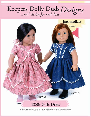 Keepers Dolly Duds Designs 18 Inch Historical 1850's Girls Dress 18" Doll Clothes Pattern Pixie Faire