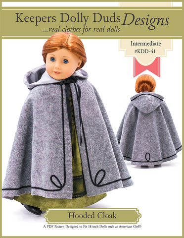 Keepers Dolly Duds Designs 18 Inch Historical Hooded Cloak 18" Doll Clothes Pattern Pixie Faire