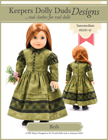 Keepers Dolly Duds Designs 18 Inch Historical Beth 18" Doll Clothes Pattern Pixie Faire