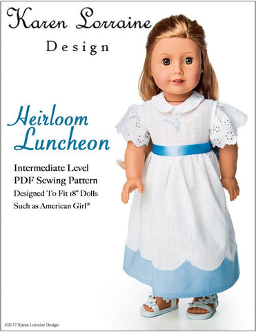 Karen Lorraine Design 18 Inch Historical Heirloom  Luncheon 18" Doll Clothes Pattern Pixie Faire