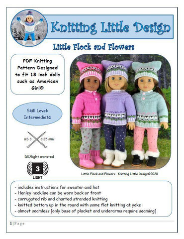 Knitting Little Designs Knitting Little Flock and Flowers 18" Doll Clothes Knitting Pattern Pixie Faire