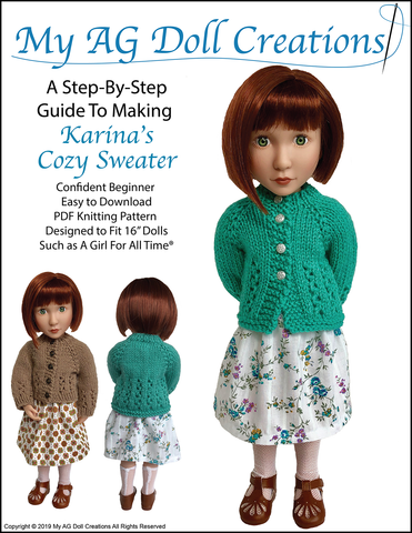 My AG Doll Creations A Girl For All Time Karina's Cozy Sweater AGAT Doll Knitting Pattern Pixie Faire