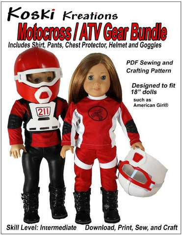 Koski Kreations 18 Inch Modern Motocross / ATV Gear Bundle 18" Doll Clothes Pattern Pixie Faire