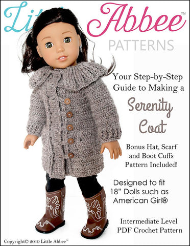 Little Abbee Crochet Serenity Coat 18" Doll Crochet Pattern Pixie Faire