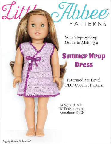 Little Abbee Crochet Summer Wrap Dress 18" Doll Clothes Crochet Pattern Pixie Faire