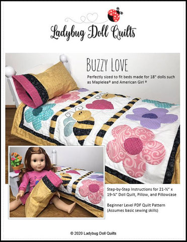 Ladybug Doll Quilts Quilt Buzzy Love 18" Doll Quilt Pattern Pixie Faire