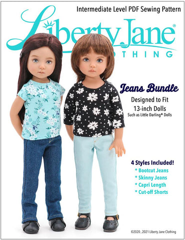 Liberty Jane Little Darling Jeans Bundle Doll Clothes Pattern For Little Darling Dolls Pixie Faire