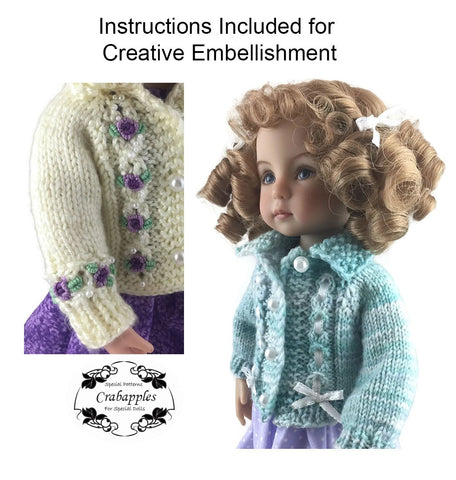 Crabapples Little Darling Eyelet Cable Cardigan and Hat Bundle Knitting Pattern for Little Darling Dolls Pixie Faire