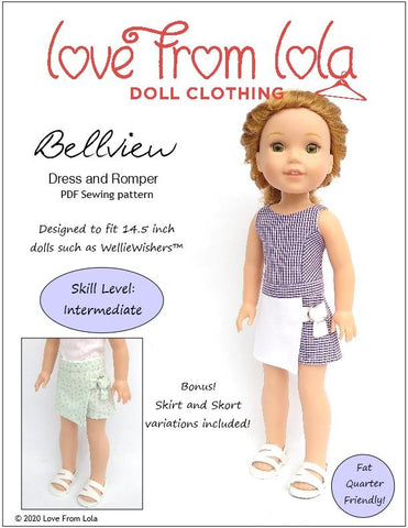 Love From Lola WellieWishers Bellview Dress and Romper 14.5" Doll Clothes Pattern Pixie Faire