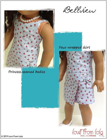 Love From Lola 18 Inch Modern Bellview Dress and Romper 18" Doll Clothes Pattern Pixie Faire