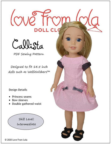 Love From Lola WellieWishers Callista Dress  14.5" Doll Clothes Pattern Pixie Faire