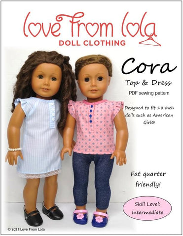 Love From Lola 18 Inch Modern Cora Top and Dress 18" Doll Clothes Pattern Pixie Faire