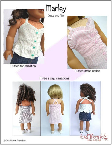 Love From Lola 18 Inch Modern Marley Dress and Top 18" Doll Clothes Pattern Pixie Faire