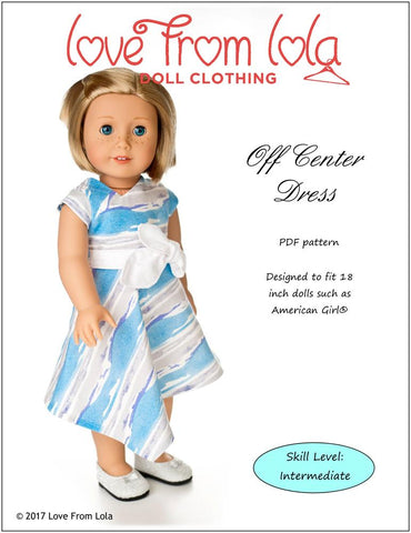 Love From Lola 18 Inch Modern Off Center Dress 18" Doll Clothes Pattern Pixie Faire