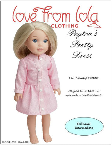 Love From Lola WellieWishers Peyton's Pretty Dress 14.5" Doll Clothes Pattern Pixie Faire
