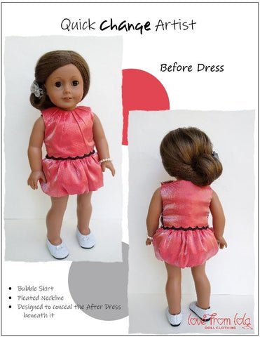 Love From Lola 18 Inch Modern Quick Change Artist 18" Doll Clothes Pattern Pixie Faire