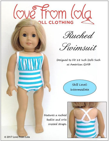 Love From Lola 18 Inch Modern Ruched Swimsuit 18" Doll Clothes Pattern Pixie Faire