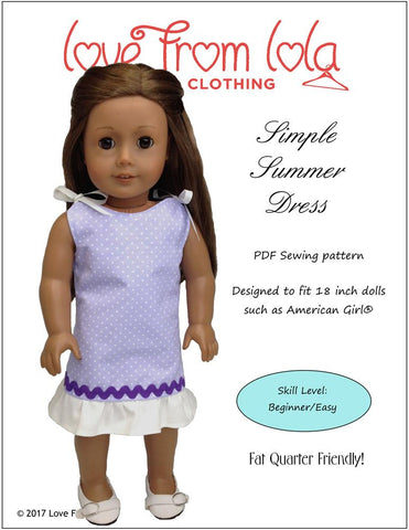 Love From Lola 18 Inch Modern Simple Summer Dress 18" Doll Clothes Pattern Pixie Faire
