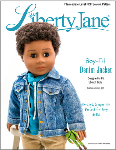 Liberty Jane 18 Inch Modern Boy Fit Denim Jacket 18" Doll Clothes Pattern Pixie Faire