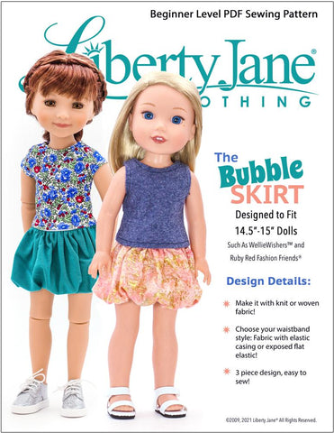 Liberty Jane Ruby Red Fashion Friends Bubble Skirt 14.5-15" Doll Clothes Pattern Pixie Faire