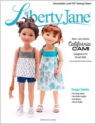 Liberty Jane Ruby Red Fashion Friends California Cami Top & Dress Pattern For 15" Ruby Red Fashion Friends Dolls Pixie Faire