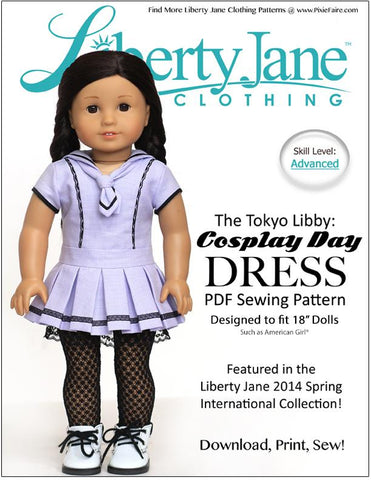 Liberty Jane 18 Inch Modern Cosplay Day Dress 18" Doll Clothes Pattern Pixie Faire