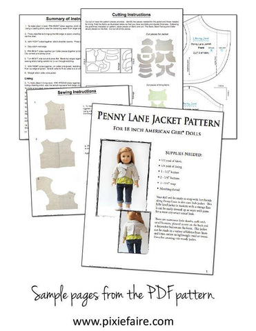 Liberty Jane 18 Inch Modern Penny Lane Jacket 18" Doll Clothes Pattern Pixie Faire