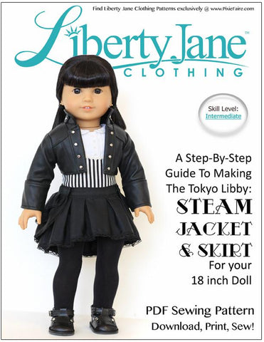 Liberty Jane 18 Inch Modern Steam Jacket & Skirt Bundle 18" Doll Clothes Pattern Pixie Faire