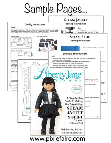 Liberty Jane 18 Inch Modern Steam Jacket & Skirt Bundle 18" Doll Clothes Pattern Pixie Faire