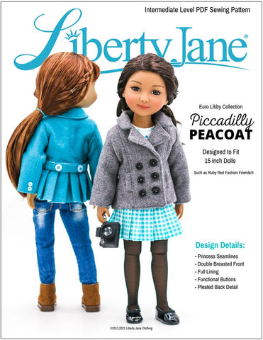 Liberty Jane Ruby Red Fashion Friends Piccadilly Peacoat Pattern for 15" Ruby Red Fashion Friends Dolls Pixie Faire