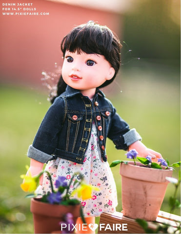 Liberty Jane WellieWishers Denim Jacket 14.5" Doll Clothes Pattern Pixie Faire